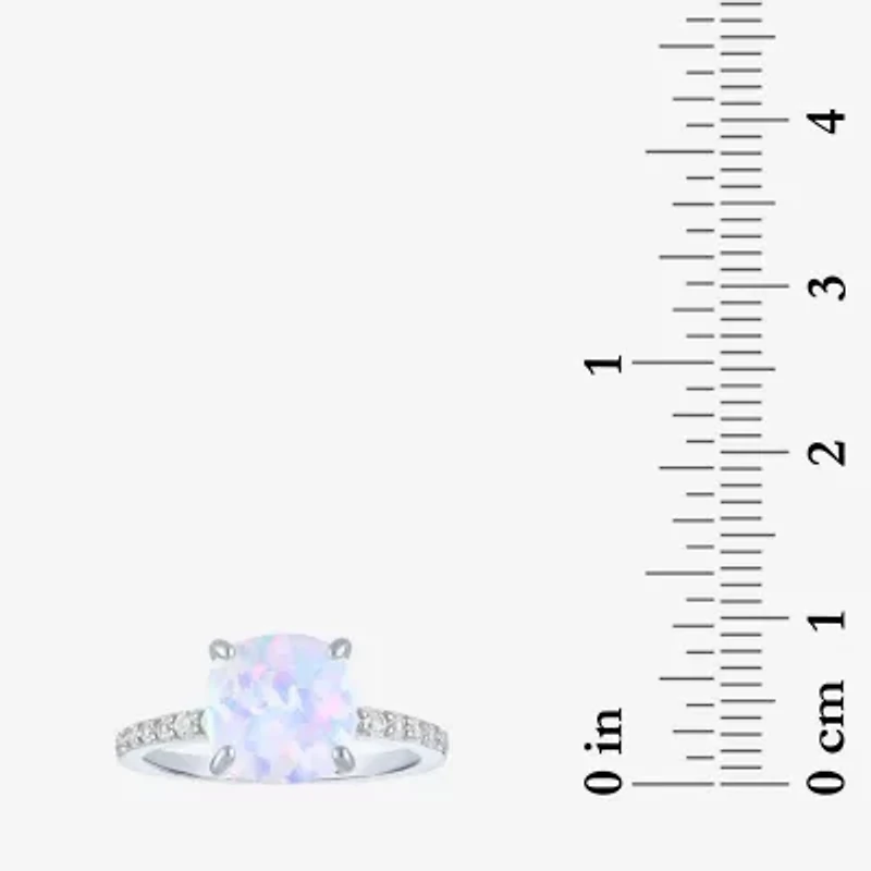 Womens Lab Created Gemstone Sterling Silver Side Stone Solitaire Cushion Cocktail Ring