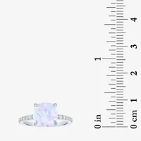 Womens Lab Created Gemstone Sterling Silver Side Stone Solitaire Cushion Cocktail Ring