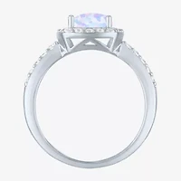 Womens Lab Created Gemstone Sterling Silver Halo Cocktail Ring