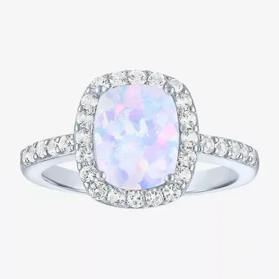 Womens Lab Created Gemstone Sterling Silver Halo Cocktail Ring