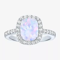 Womens Lab Created Gemstone Sterling Silver Halo Cocktail Ring