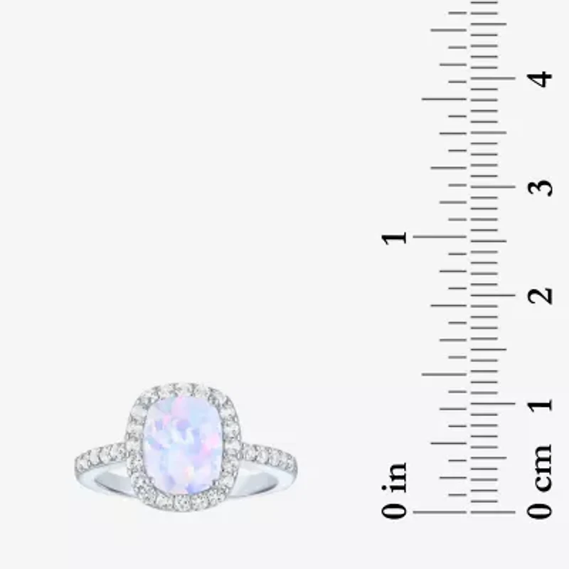 Womens Lab Created Gemstone Sterling Silver Halo Cocktail Ring