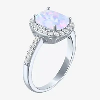 Womens Lab Created Gemstone Sterling Silver Halo Cocktail Ring