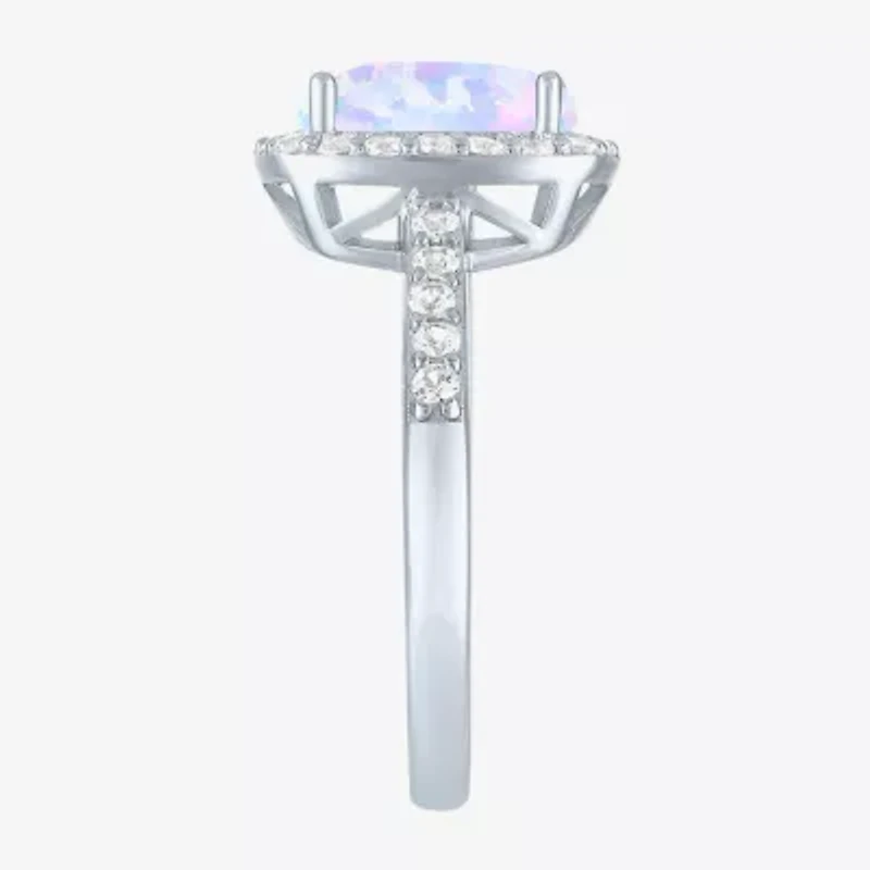 Womens Lab Created Gemstone Sterling Silver Halo Cocktail Ring