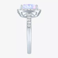 Womens Lab Created Gemstone Sterling Silver Halo Cocktail Ring