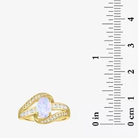 Womens Lab Created White Opal 14K Gold Over Silver Crossover Side Stone Cocktail Ring