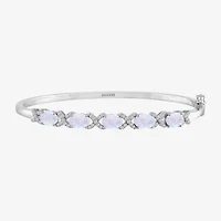 Womens Lab Created White Opal Casted Sterling Silver Bangle Bracelet