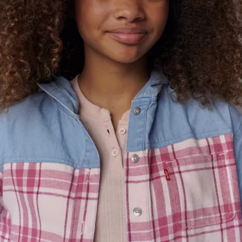 Levi's® Big Kid Girls Hooded Long Sleeve Regular Fit Button-Down Shirt