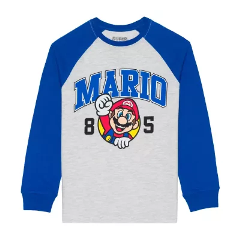 Little & Big Kid Boys Crew Neck Long Sleeve Regular Fit Super Mario Graphic T-Shirt