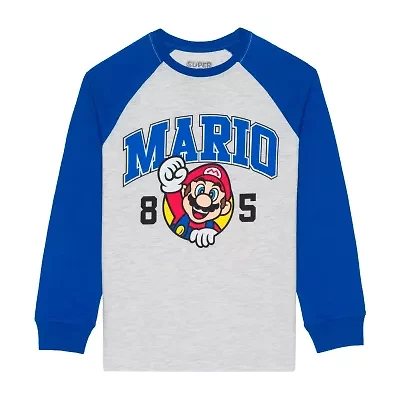 Little & Big Kid Boys Crew Neck Long Sleeve Regular Fit Super Mario Graphic T-Shirt