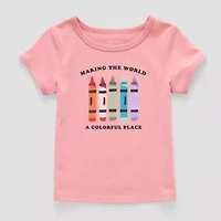 Okie Dokie Toddler & Little Girls U Neck Short Sleeve Regular Fit Graphic T-Shirt
