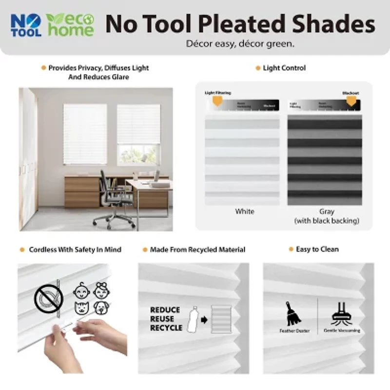 Eco Estates Fabric Cordless Light-Filtering Pleated Shade