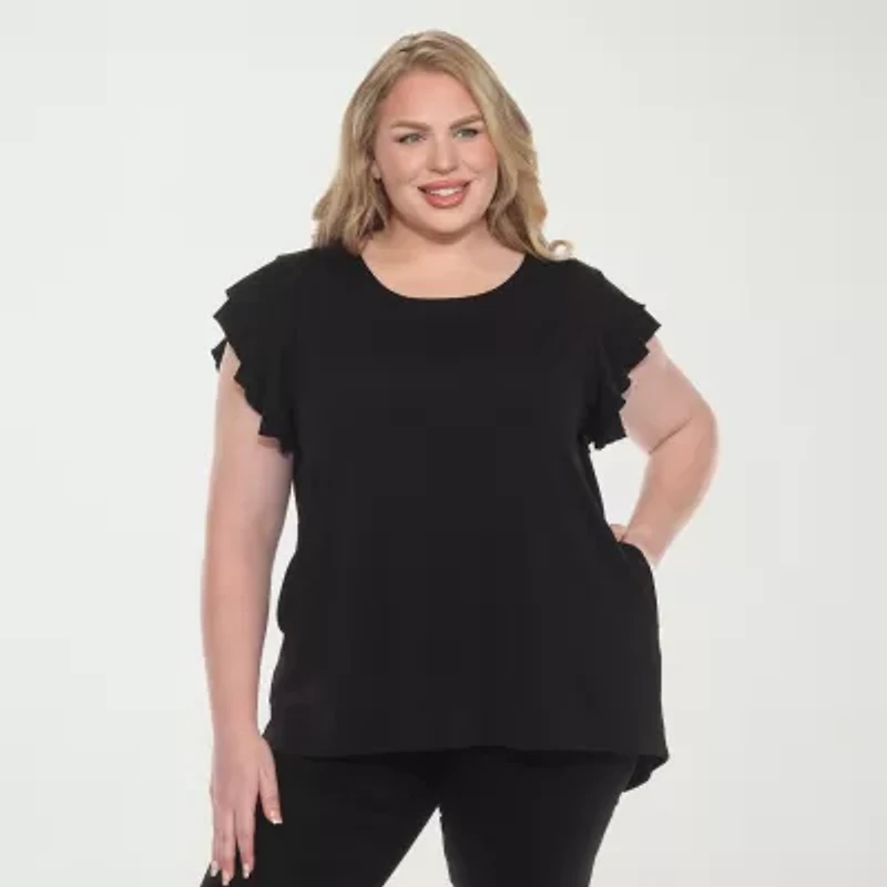 White Mark Plus Womens Round Neck Short Sleeve Tunic Top