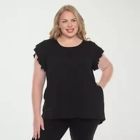 White Mark Plus Womens Round Neck Short Sleeve Tunic Top