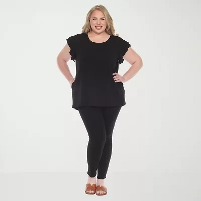 White Mark Plus Womens Round Neck Short Sleeve Tunic Top