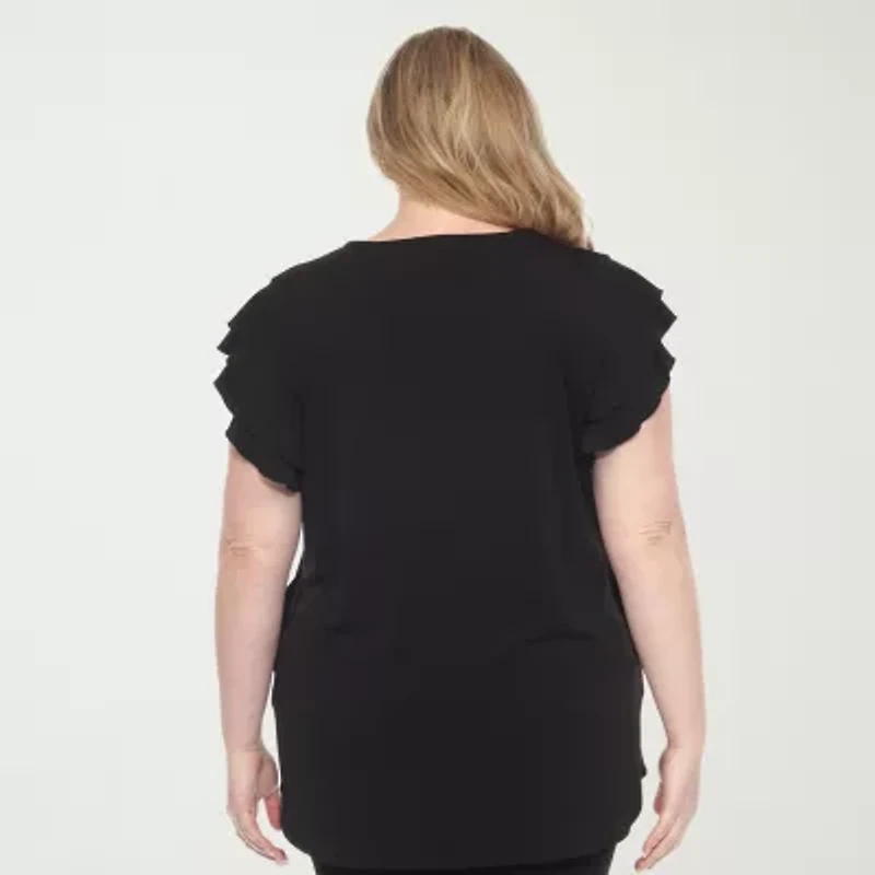 White Mark Plus Womens Round Neck Short Sleeve Tunic Top