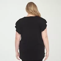 White Mark Plus Womens Round Neck Short Sleeve Tunic Top