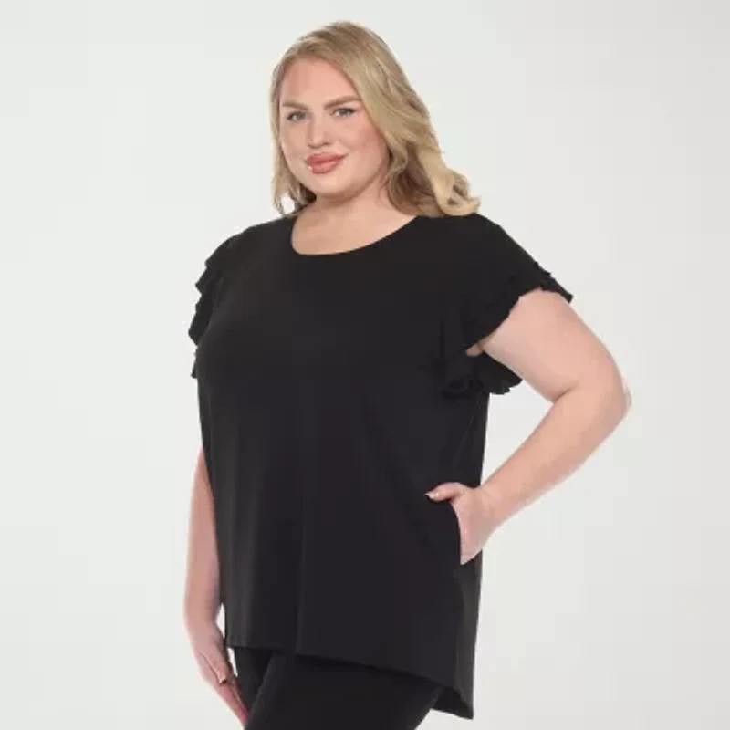 White Mark Plus Womens Round Neck Short Sleeve Tunic Top