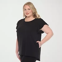 White Mark Plus Womens Round Neck Short Sleeve Tunic Top