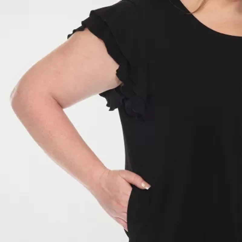 White Mark Plus Womens Round Neck Short Sleeve Tunic Top