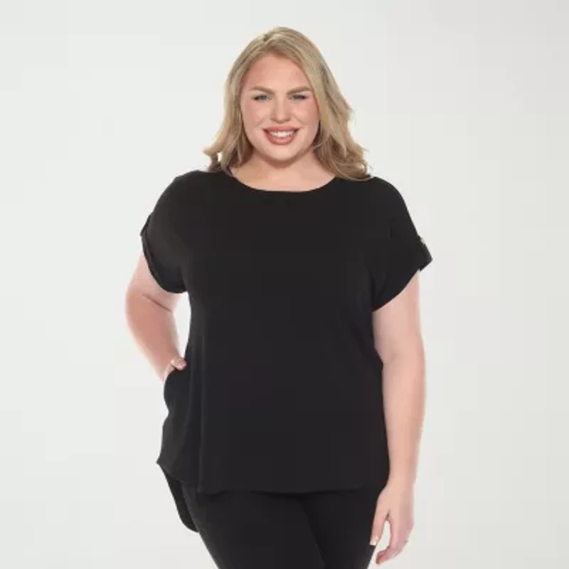 White Mark Plus Womens Round Neck Short Sleeve Tunic Top