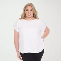 White Mark Plus Womens Round Neck Short Sleeve Tunic Top