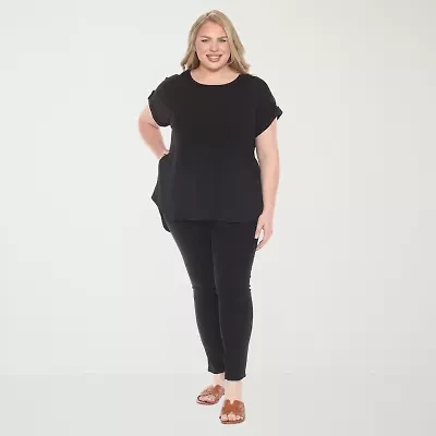 White Mark Plus Womens Round Neck Short Sleeve Tunic Top