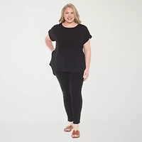 White Mark Plus Womens Round Neck Short Sleeve Tunic Top