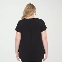 White Mark Plus Womens Round Neck Short Sleeve Tunic Top