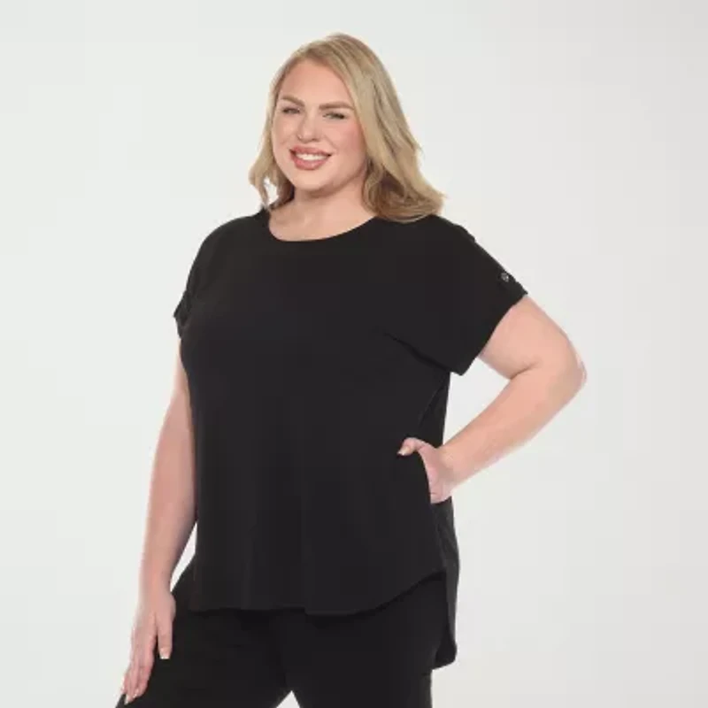 White Mark Plus Womens Round Neck Short Sleeve Tunic Top