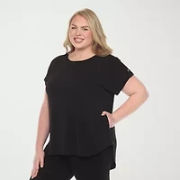 White Mark Plus Womens Round Neck Short Sleeve Tunic Top