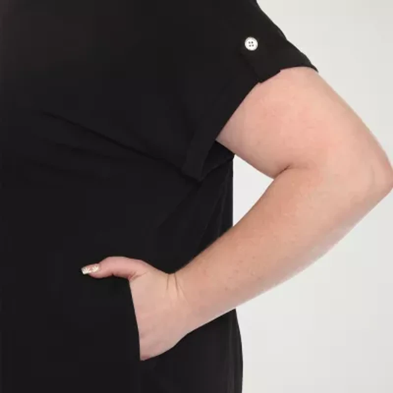 White Mark Plus Womens Round Neck Short Sleeve Tunic Top