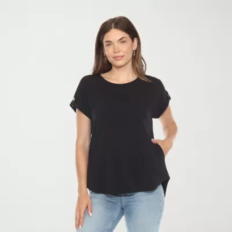 White Mark Womens Round Neck Short Sleeve Tunic Top