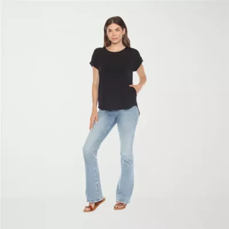 White Mark Womens Round Neck Short Sleeve Tunic Top