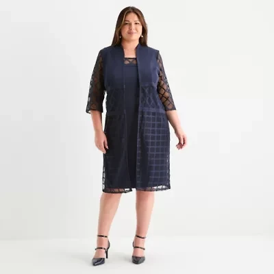 Maya Brooke Womens Jacket Dress Plus