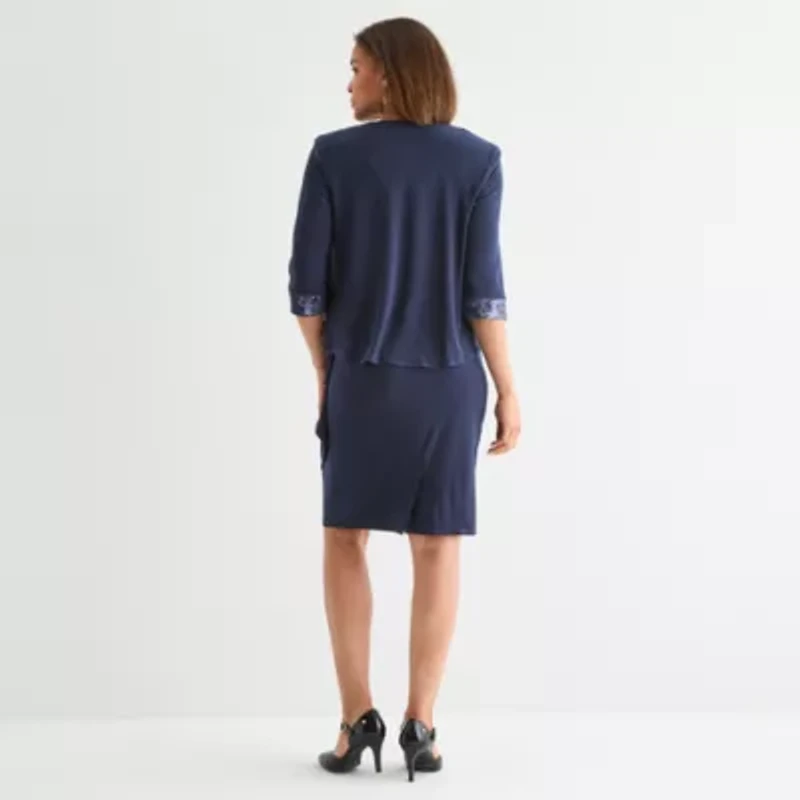 Maya Brooke Womens Embellished Jacket Dress
