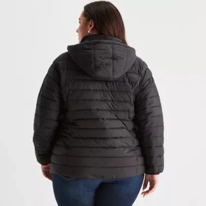 St. John's Bay Womens Plus Hooded Midweight Puffer Jacket
