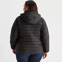 St. John's Bay Womens Plus Hooded Midweight Puffer Jacket