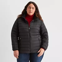 St. John's Bay Womens Plus Hooded Midweight Puffer Jacket