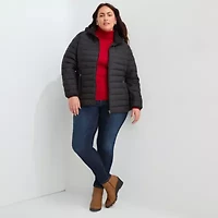 St. John's Bay Womens Plus Hooded Midweight Puffer Jacket