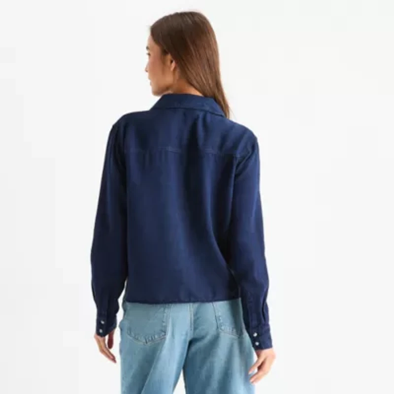 a.n.a Womens Cuffed Long Sleeve Regular Fit Button-Down Shirt