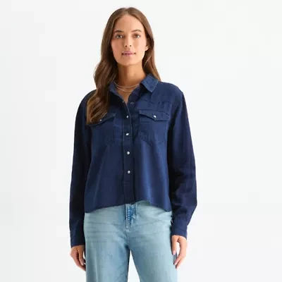 a.n.a Womens Cuffed Long Sleeve Regular Fit Button-Down Shirt