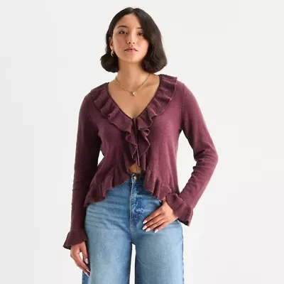 a.n.a Womens V Neck Long Sleeve Tie Cardigan