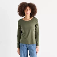 a.n.a Womens Round Neck Long Sleeve Adaptive T-Shirt