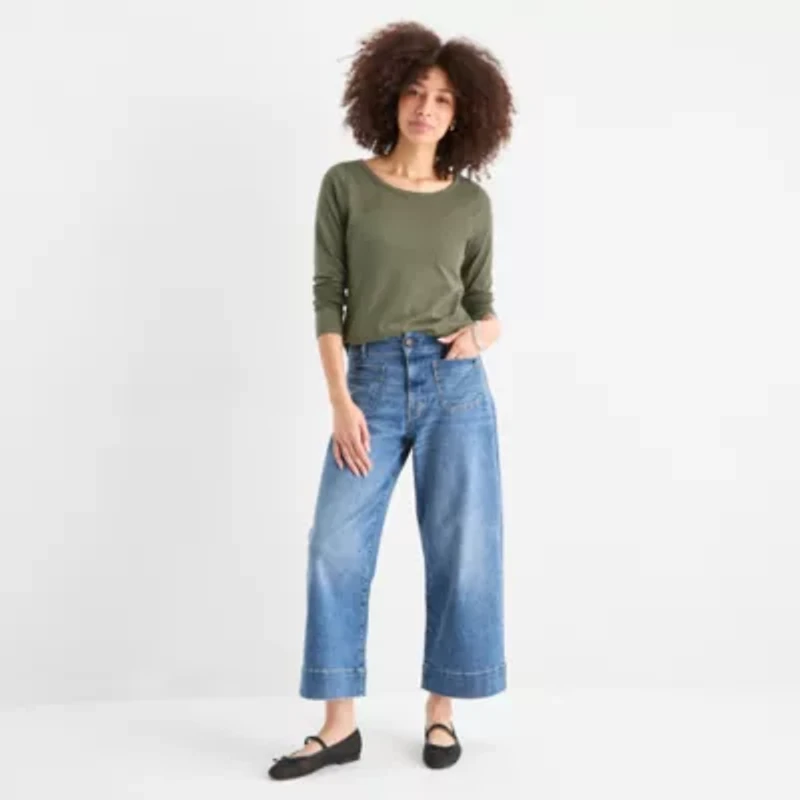 a.n.a Womens Round Neck Long Sleeve Adaptive T-Shirt