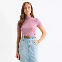 a.n.a Womens Mock Neck Short Sleeve T-Shirt