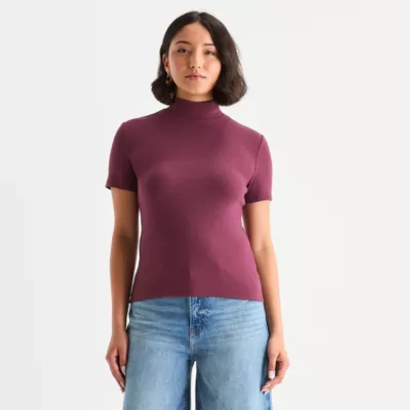 a.n.a Womens Mock Neck Short Sleeve T-Shirt