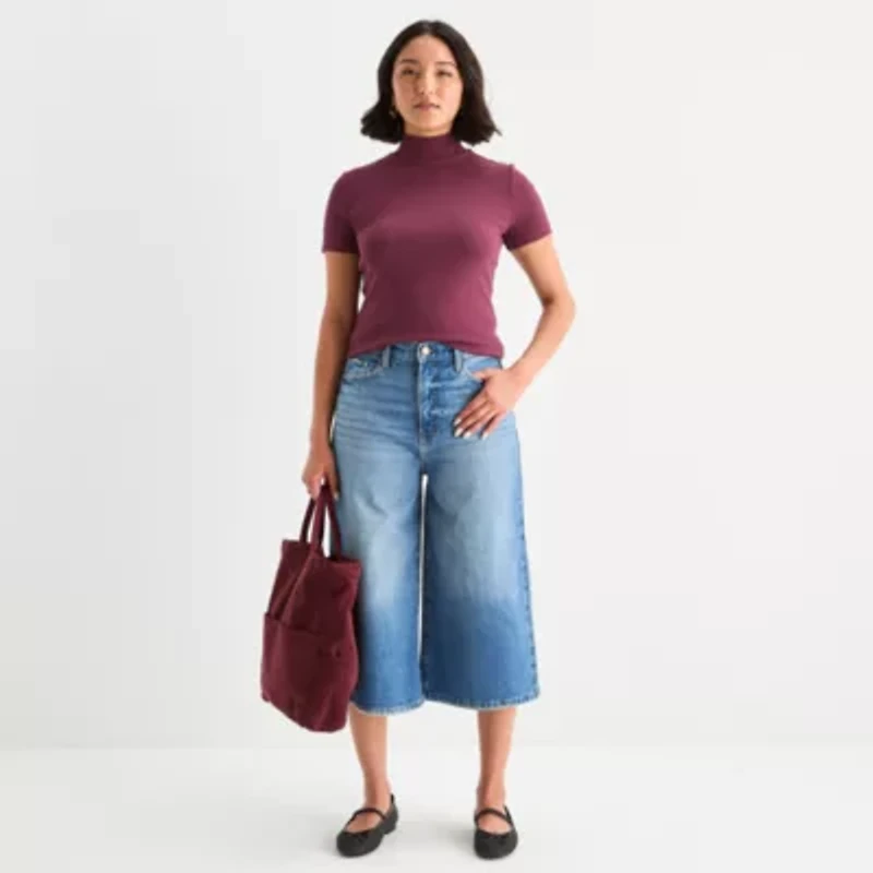 a.n.a Womens Mock Neck Short Sleeve T-Shirt