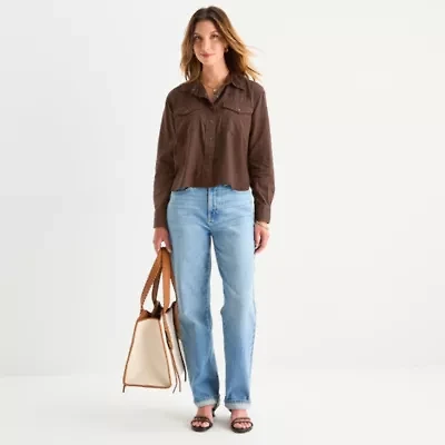 a.n.a Womens Long Sleeve Cuffed Regular Fit Button-Down Shirt