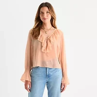 a.n.a Ruffle Womens V Neck Long Sleeve Blouse